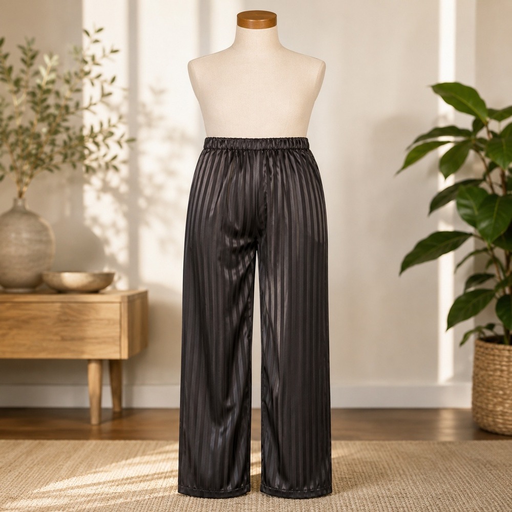 NWT Flora by Flora Nikrooz Pajama Pants Womens Large Black Striped Satin Lounge
